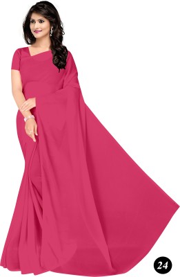 STAVA CREATION Solid/Plain Bollywood Georgette Saree(Pink)