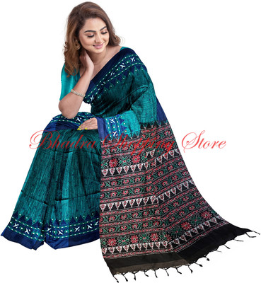 Bhadra Shopping Store Printed Sambalpuri Viscose Rayon, Cotton Blend Saree(Light Green)