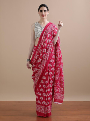 blockpuls Hand Painted Handloom Pure Cotton Saree(Multicolor)