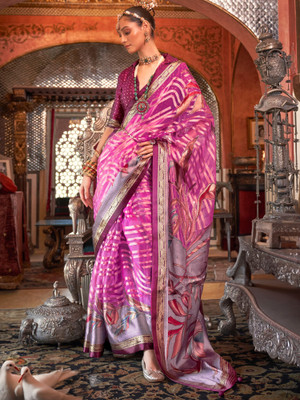Tasrika Printed Bollywood Organza Saree(Pink)