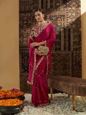 KASEE Embroidered Chanderi Silk Blend Saree(Maroon)