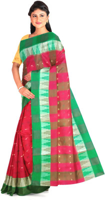 HARE KRISHNA ENTERPRISE Solid/Plain Handloom Pure Cotton Saree(Red)