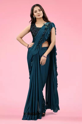 G AND G TAX FAB Embellished Bollywood Lycra Blend Saree(Blue)