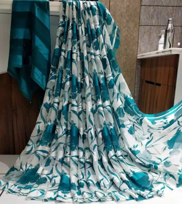 Ghan Sals Printed Bollywood Georgette Saree(Light Blue, White)
