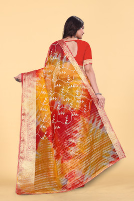 Aarunika MNT Solid/Plain Bollywood Organza Saree(Red)