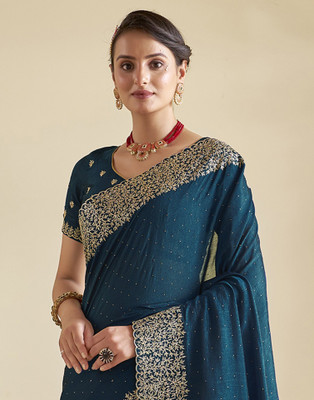 GOLDOLL FAB Embroidered Bollywood Georgette Saree(Blue)