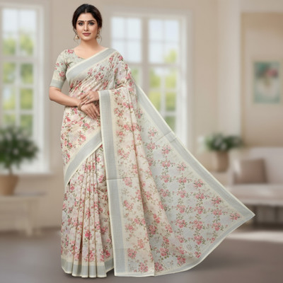 Millstar Digital Print, Self Design Bollywood Cotton Linen, Cotton Silk Saree(Multicolor)