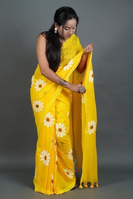 Amita Collections Printed Daily Wear Pure Cotton Saree(Yellow)