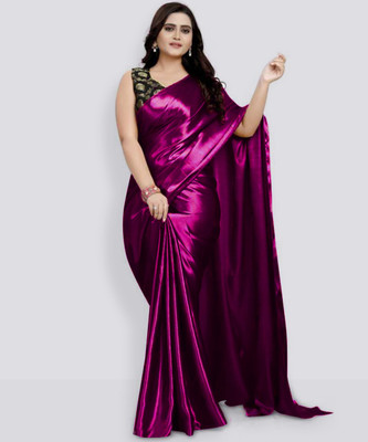 Jayshree Creation Solid/Plain Bollywood Silk Blend Saree(Purple)