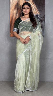 RUCHKET Embroidered Bollywood Net Saree(Light Green)