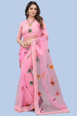 Meaven feb Self Design Bollywood Net Saree(Pink)