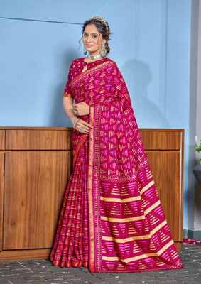 Divastri Printed Chanderi Cotton Blend Saree(Maroon)
