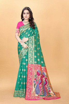 DHAYNAAND REEWA FASHION Floral Print Kalamkari Organza Saree(Light Green)