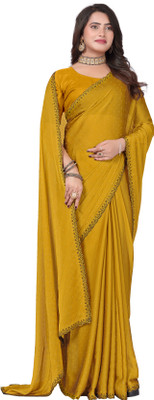 kealawomenclothing Embellished Daily Wear Satin Saree(Yellow)