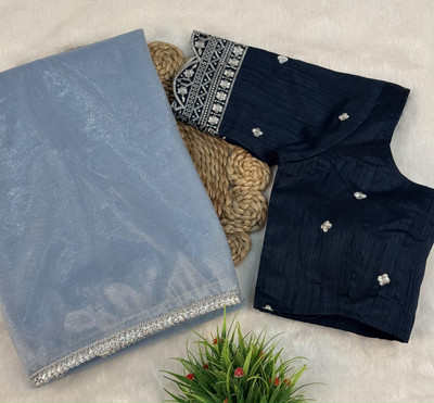 PATTARI Embroidered Bollywood Net Saree(Light Blue)