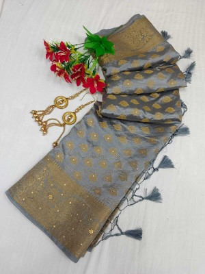 kashisilkpalace Embellished, Woven, Self Design Banarasi Art Silk Saree(Grey)