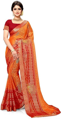 Kasturi Fashion Printed, Polka Print Bollywood Chiffon, Brasso Saree(Orange)