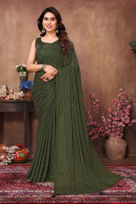 ROOP SUNDARI SAREES Embellished Bollywood Satin, Pure Silk Saree(Dark Green)