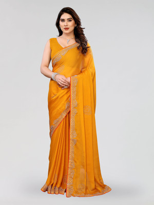 Divastri Embroidered, Embellished Bollywood Chiffon Saree(Yellow)