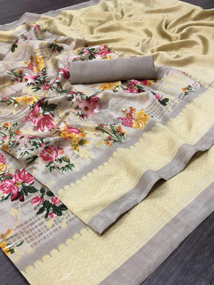 Priyashi Printed Mysore Art Silk Saree(Grey)