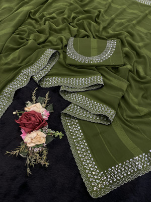 SHUBHDRASHTI NX Embellished Bollywood Georgette Saree(Light Green)