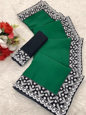 VELORA Solid/Plain Bollywood Georgette Saree(Green)
