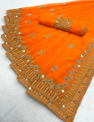 AVSAR TRENDZ Embellished Bollywood Georgette Saree(Orange)