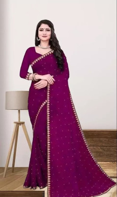 YASHIKA Solid/Plain Bollywood Lycra Blend Saree(Purple)