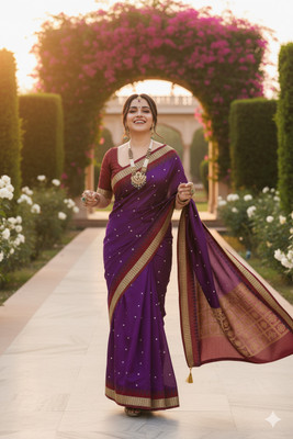 Afronza Temple Border, Woven, Applique Sambalpuri Art Silk, Silk Blend Saree(Purple, Red)