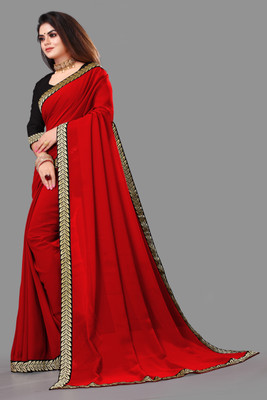 DHRAM CREATION Solid/Plain Bollywood Georgette Saree(Maroon)
