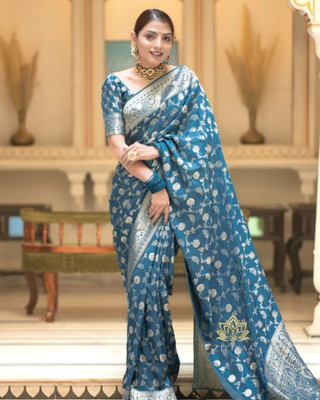 Feminine Look Printed Banarasi Art Silk Saree(Light Blue)