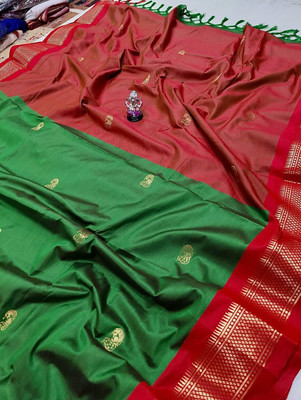 ns collection Solid/Plain Kanjivaram Cotton Silk Saree(Green)