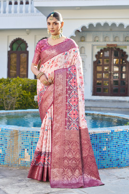 M.B.ENTERPRISE Digital Print Banarasi Crepe Saree(Maroon)
