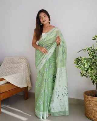 HANSIKA FASHION Printed Banarasi Cotton Silk Saree(Green)