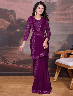 SOMVATI Embellished Bollywood Georgette Saree(Magenta)