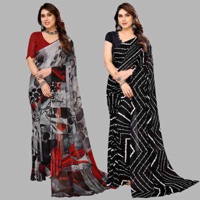 kashvi sarees Printed Daily Wear Georgette Saree(Pack of 2, Black, Grey, Green)