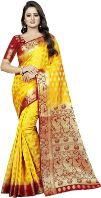 Perfect Wear Self Design Banarasi Cotton Silk, Jacquard Saree(Multicolor)