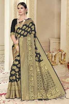 Divastri Woven Banarasi Silk Blend Saree(Black)