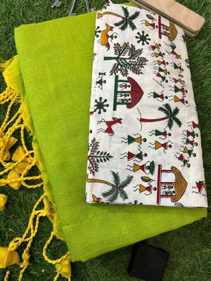 Pal Saree Senter Solid/Plain Handloom Khadi, Pure Cotton Saree(Green)