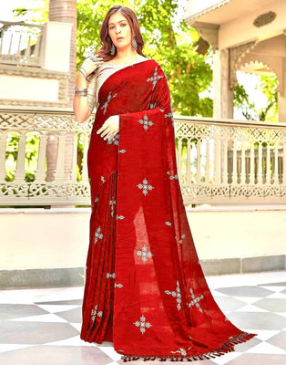 Julee Printed Banarasi Pure Silk Saree(Red)