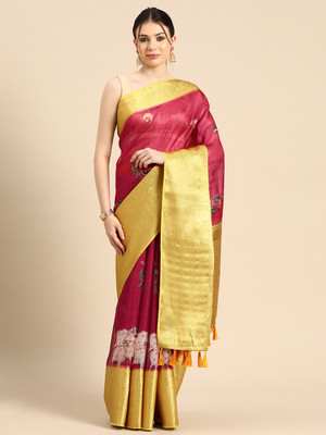 SILK ZONE Digital Print Banarasi Silk Blend Saree(Red)
