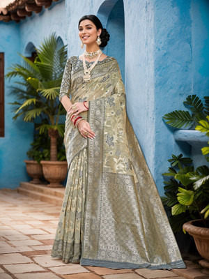 ANOUK Woven Chanderi Linen Saree(Yellow)