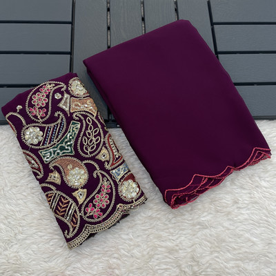 K 5 FASHION Solid/Plain Bollywood Georgette Saree(Purple)