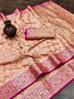 KRIYANSH Printed Banarasi Cotton Silk, Jacquard Saree(Orange)
