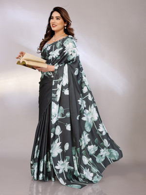 FABMORA Digital Print Bollywood Satin Saree(Black)