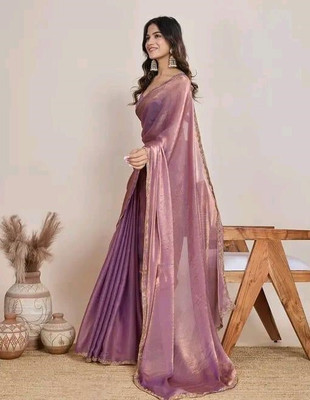 Sarthi Fashion Solid/Plain Bollywood Jimmy choo Saree(Light Green, Gold)