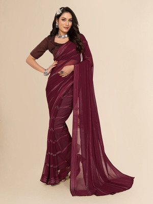 Moda Rapido Striped Daily Wear Satin Saree(Maroon)