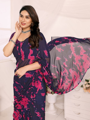 VJ FASHION Printed Daily Wear Georgette Saree(Blue)