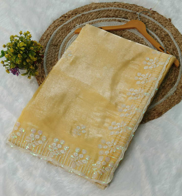 Sanginni Embroidered Bollywood Chiffon Saree(Yellow)