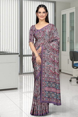 SAADHYA CREATION Embroidered, Solid/Plain Bollywood Crepe Saree(Purple)